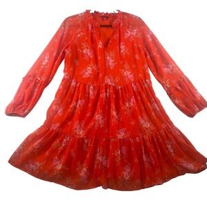 Vince Camuto Orange Floral Tiered Babydoll Mini Dress Long Sleeve C3422900 Small